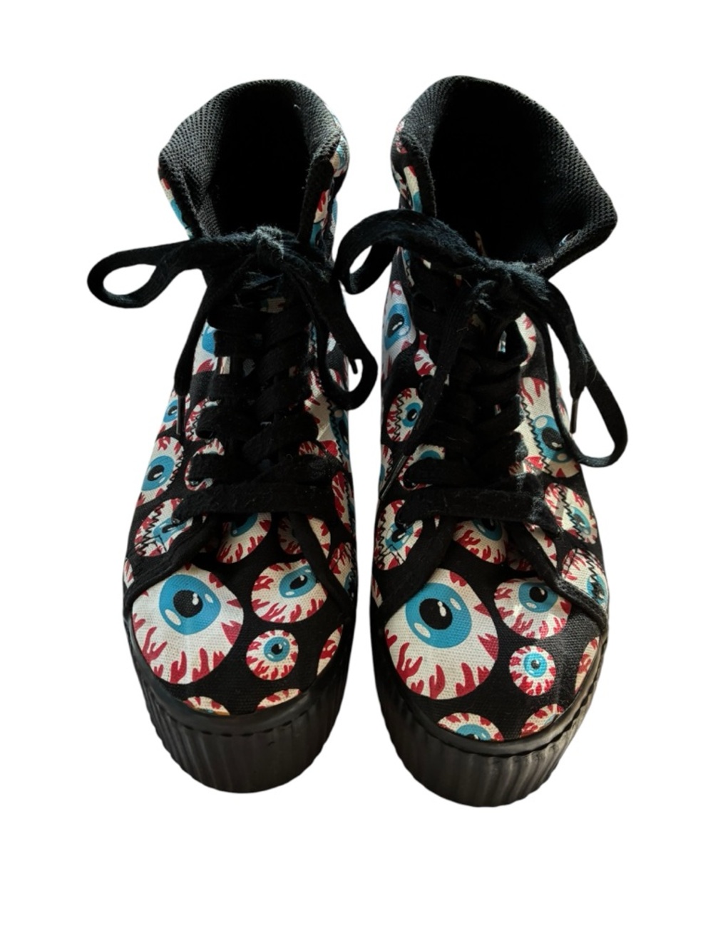 Grunge-Punk Eyeball Print High-Top Platform Sneakers